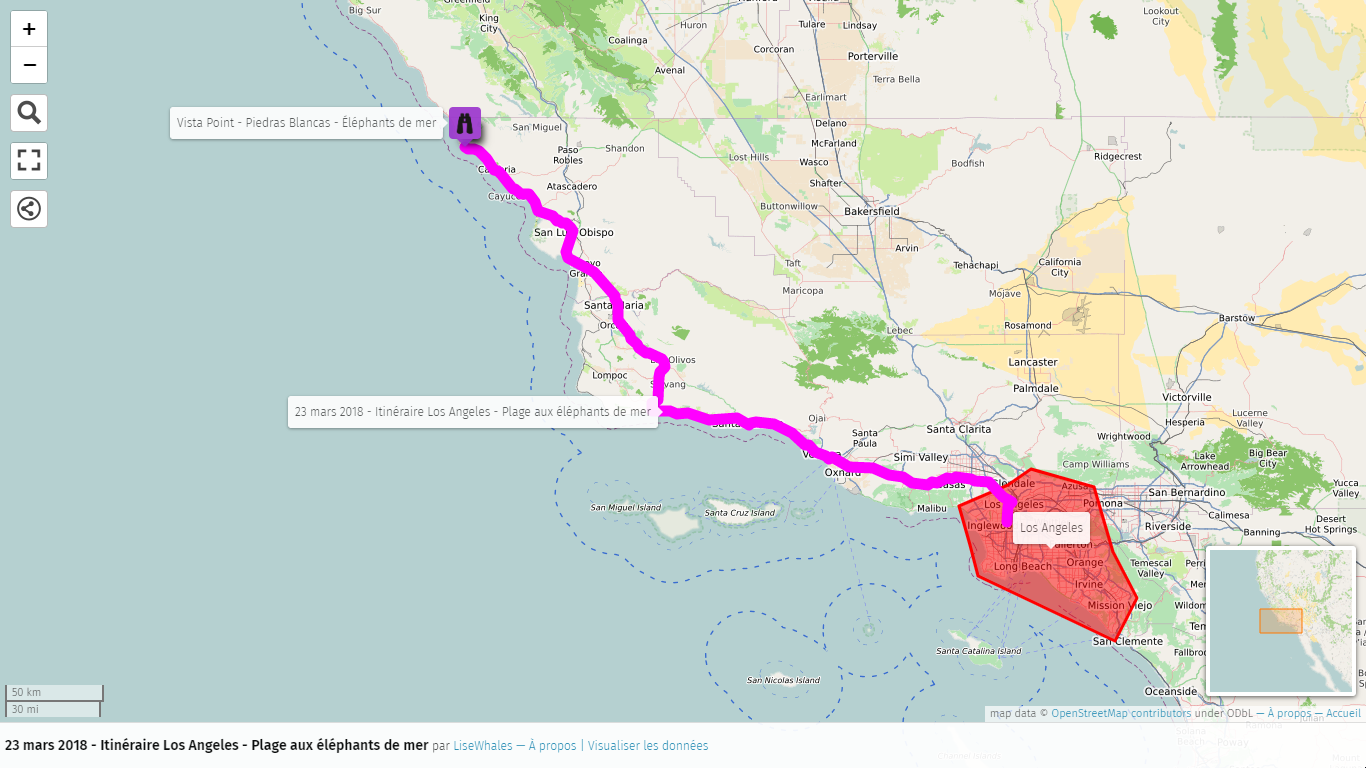 Carte : Itinéraire Los Angeles - Plage aux élephants de mer